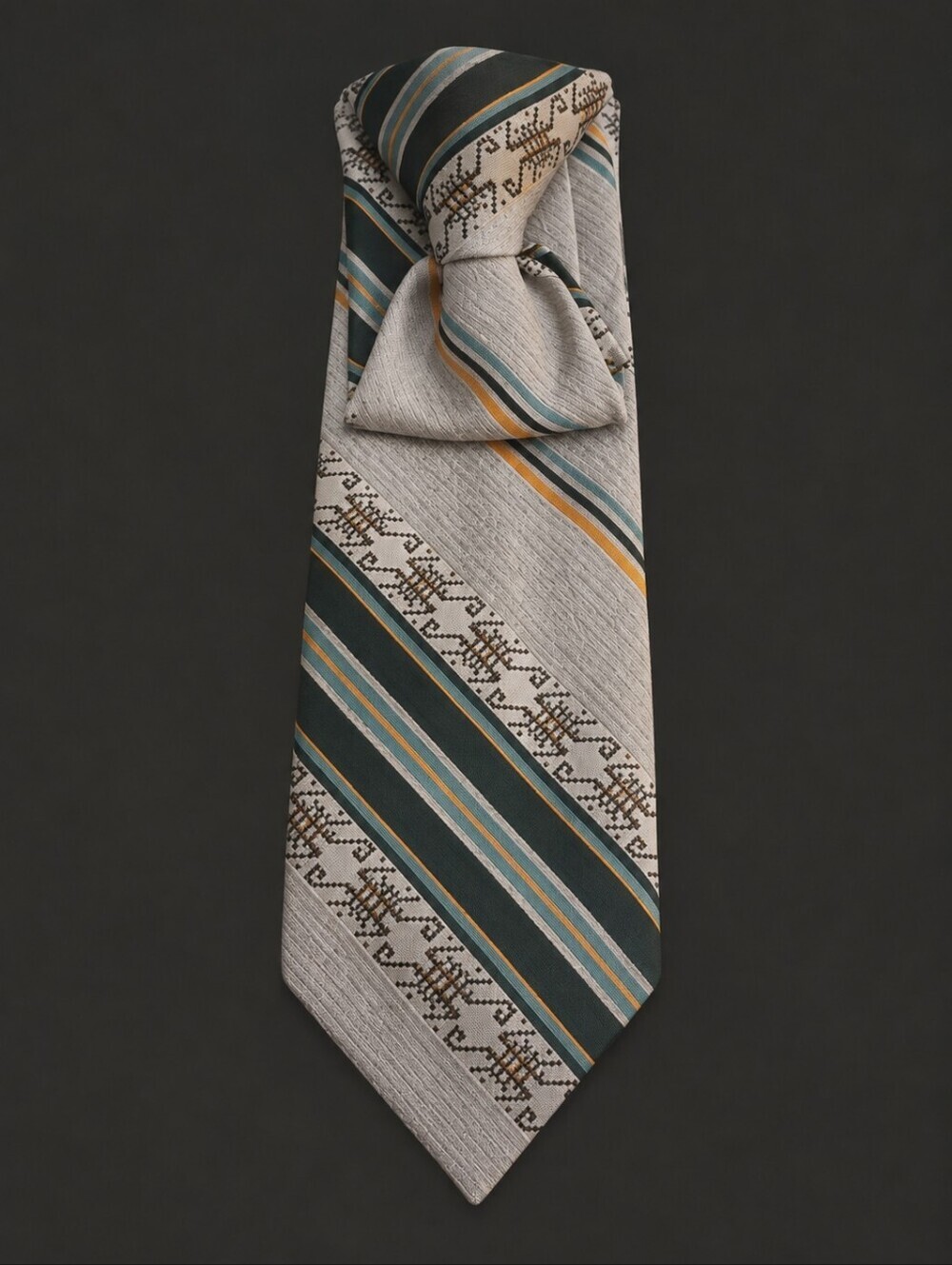 Vtg PRINCE BELLINI Striped Gray and Teal Clip-on Tie